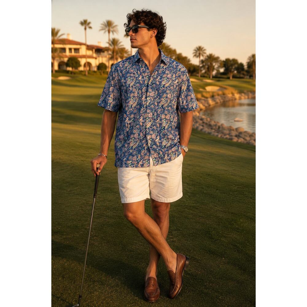 Donald Ross Blue Paisley Resort Golf Shirt Size 2X